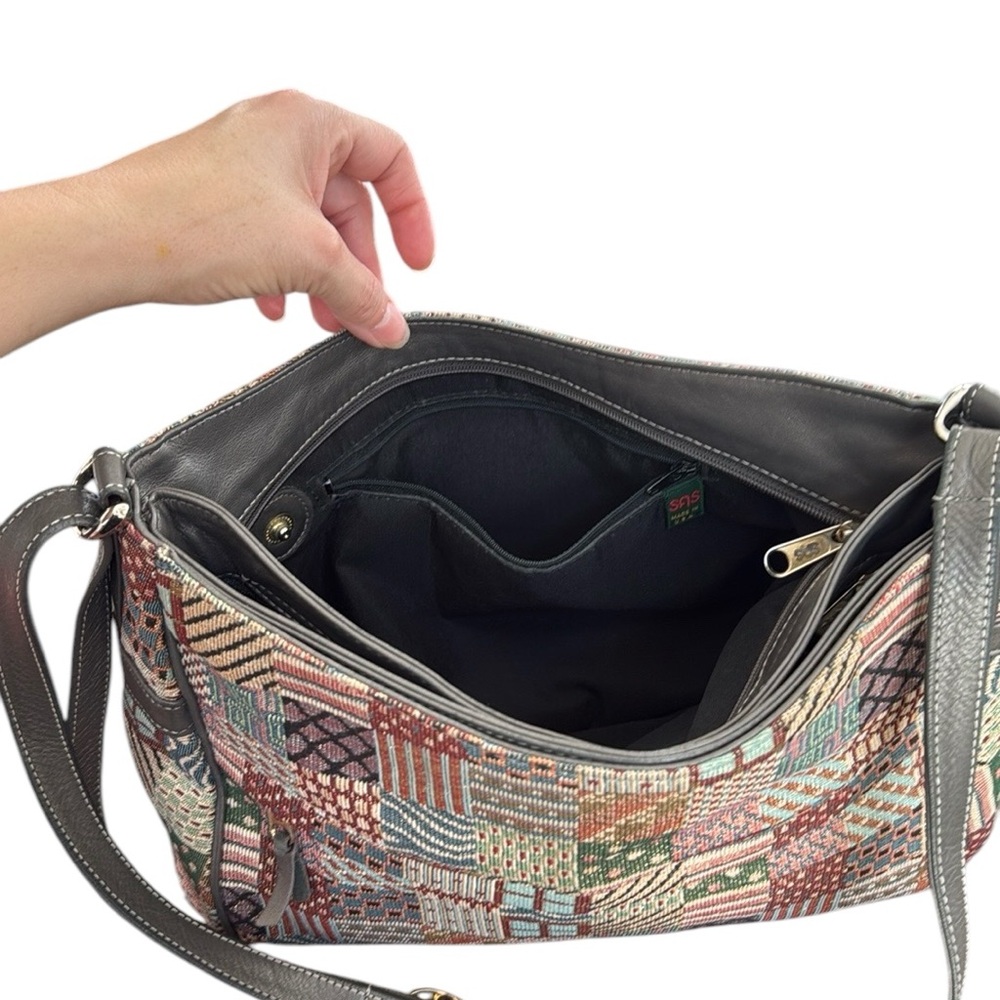 Sas Multi-Color Patchwork Zipper T Purse In Metal… - image 6